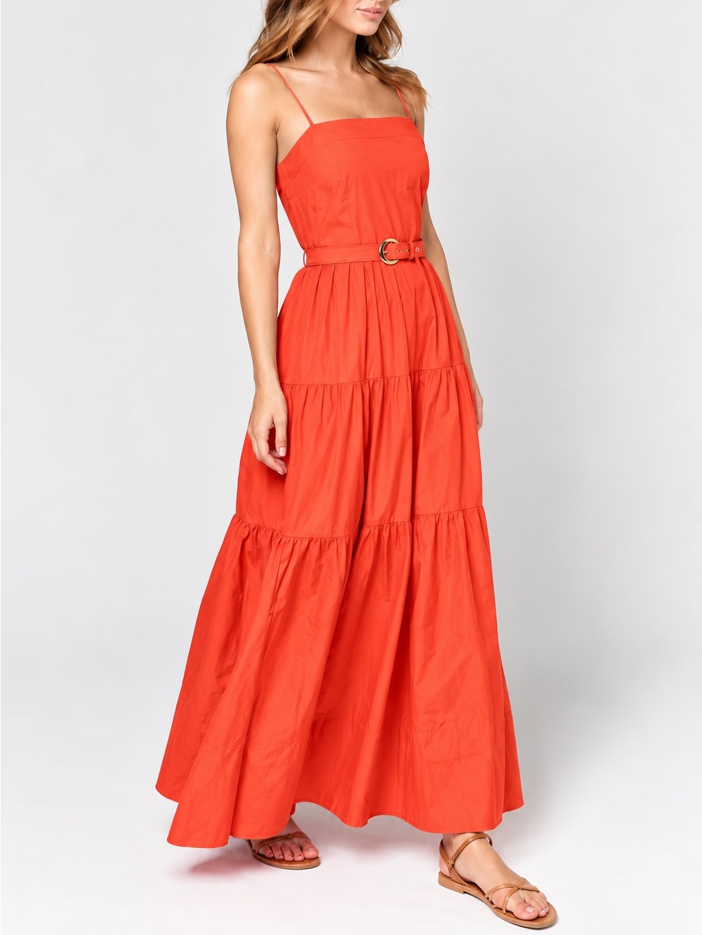 NICHOLAS 100% Cotton Kerala Maxi Dress Size S Orange A-line Resort wear Tiered
